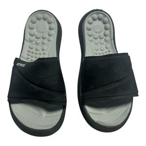 Crocs Revive Black Women's Slides Sandals Casual Beach Water Shoes Size 8